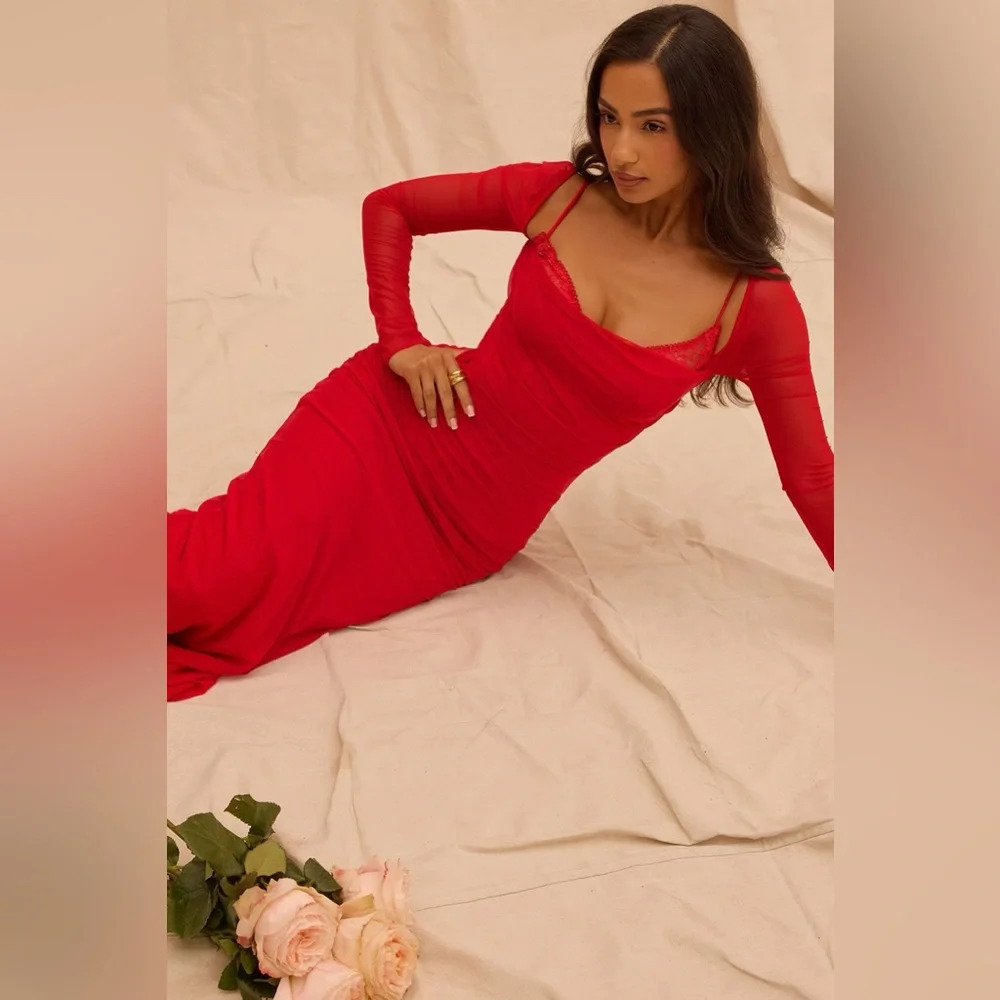House of CB Katarina Scarlet Long Sleeve Maxi Dress